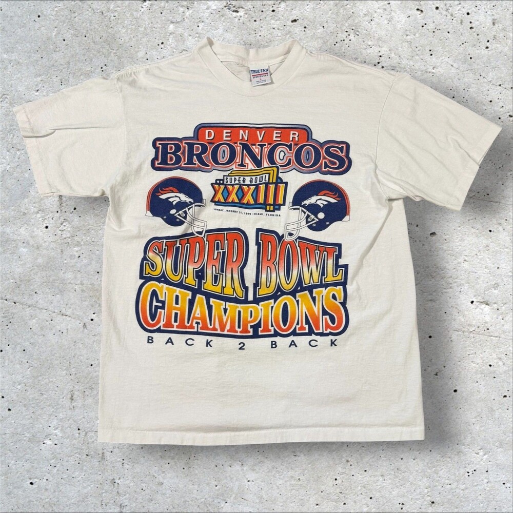 Vintage 1999 Denver Broncos Back To Back Super Bowl XXXIII 33 Shirt L White